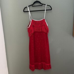 Red Flapper Dress Sleeveless Fringe Handmade Jazz Age 1920s Costume Sz L Velour